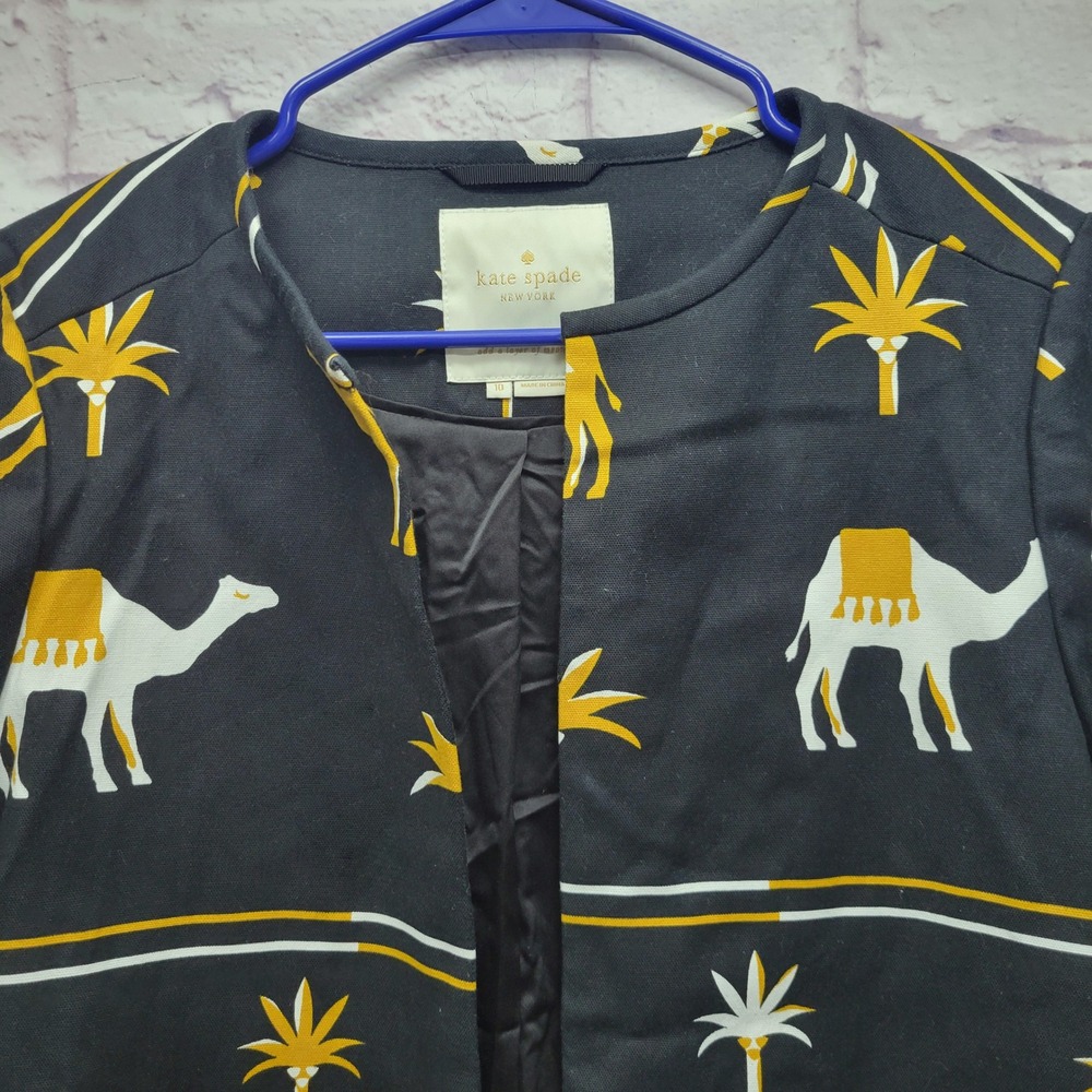 Kate Spade Spice Things Up Camel Jacket‎ Size 10 Open Front Tassel Fringe Long - Picture 2 of 9